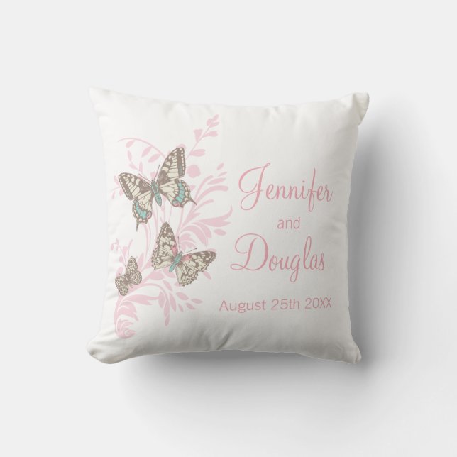 Inked art butterflies personalized wedding pillow (Front)