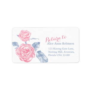 Inked art roses pink blue address labels