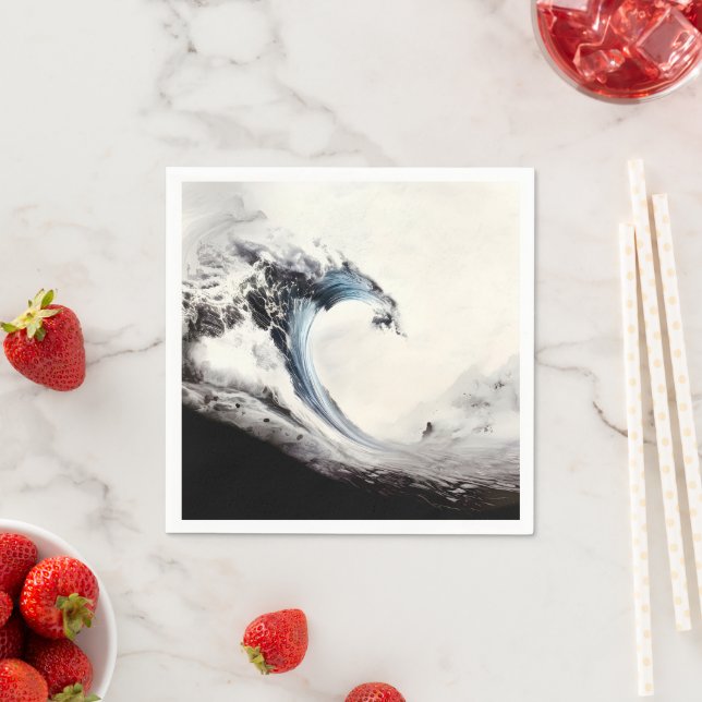 Inked Blue Ocean Wave Napkin (Insitu)