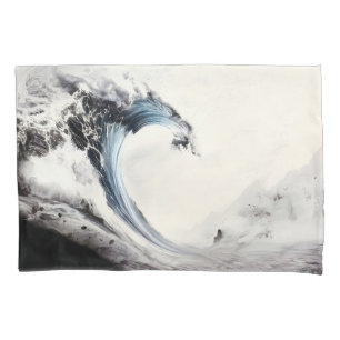Inked Blue Ocean Wave Pillowcase