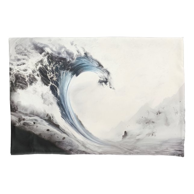 Inked Blue Ocean Wave Pillowcase (Front)