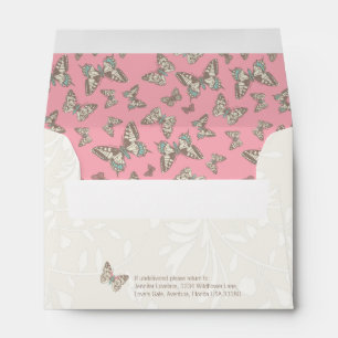 Inked butterflies cream pink wedding envelope
