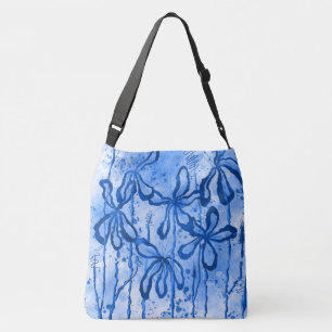 Inked Flowers Blue Crossbody Bag