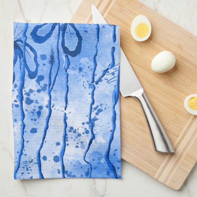 Inked Flowers Blue Sky Tea Towel (Quarter Fold)
