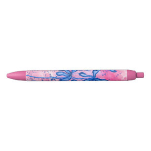 Inked Flowers Pink & Blue Black Ink Pen