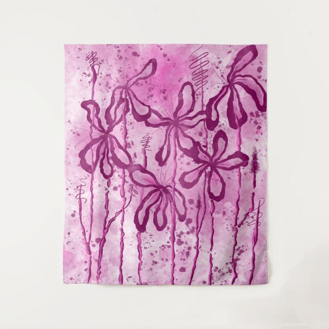 Inked Flowers Pink Sky  Tapestry (Front)