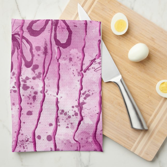 Inked Flowers Pink Sky  Tea Towel (Quarter Fold)