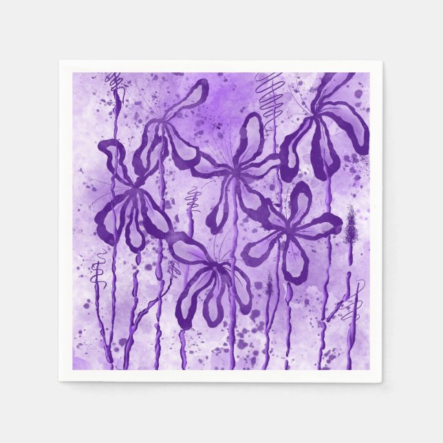 Inked Flowers Violet  Sky  Napkin (Front)
