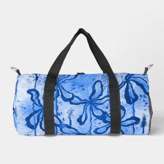Inked Lilies - Blue  Duffle Bag (Front)