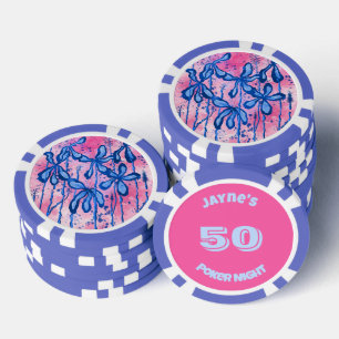 Inked Lilies pink & blue Poker Chips