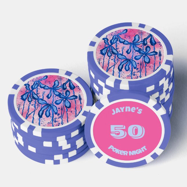 Inked Lilies pink & blue Poker Chips (Stack)