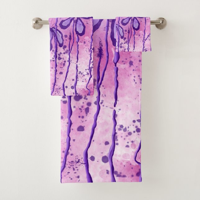 Inked Lilies Pink  Sky  Bath Towel Set (Insitu)