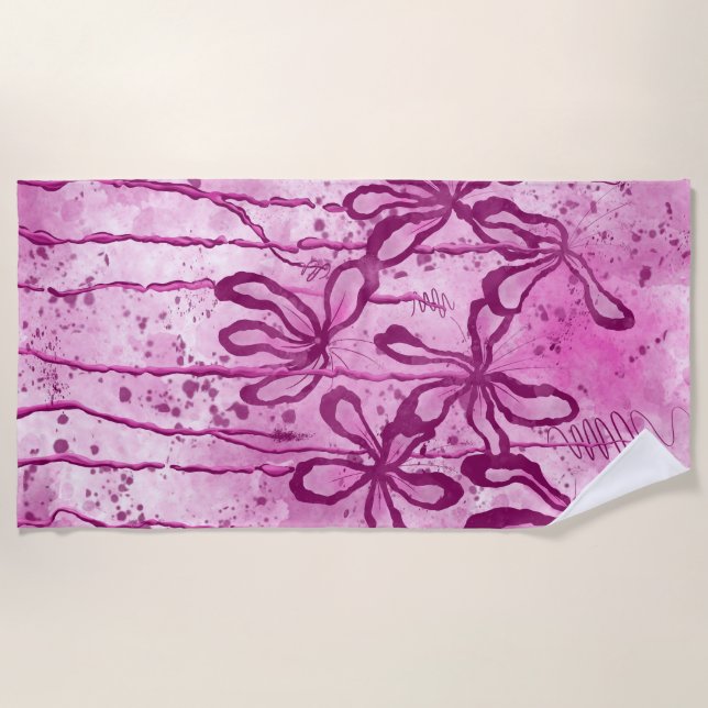 Inked Lilies Pink Sky  Beach Towel (Front)