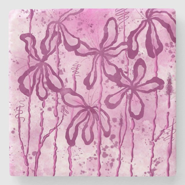 Inked Lilies Rosey Sky  Stone Coaster (Front)