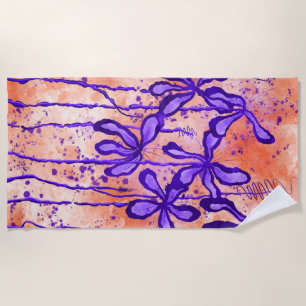 Inked Lilies Tropical Sky Beach Towel