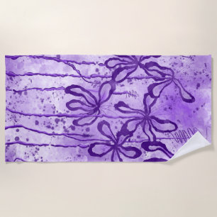 Inked Lilies Violet Sky  Beach Towel