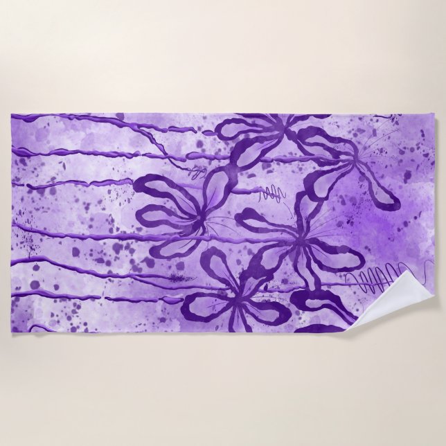 Inked Lilies Violet Sky  Beach Towel (Front)