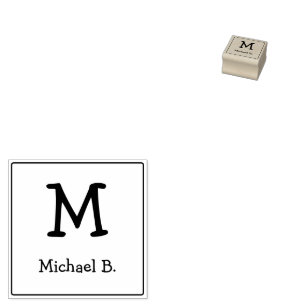 Inked Monogram and Name with Rounded Square Rubber Stamp