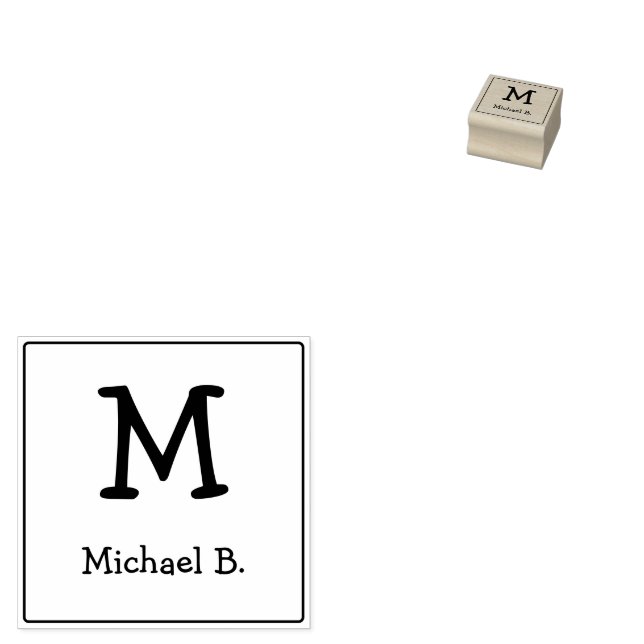 Inked Monogram and Name with Rounded Square Rubber Stamp (Stamped)