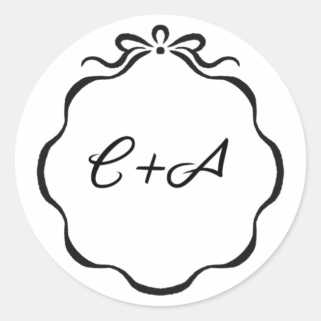 Inked Ribbons and Bow Initials Wedding Classic Round Sticker (Front)