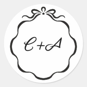 Inked Ribbons and Bow Initials Wedding Classic Round Sticker