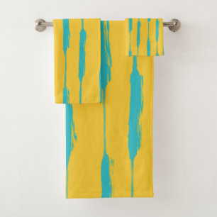 Inked Stripes Yellow and Turquoise Bath Towel Set