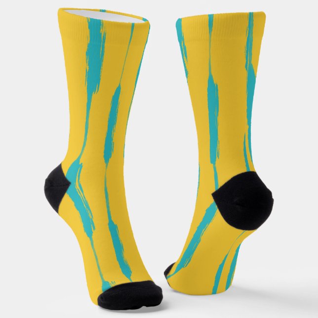 Inked Stripes Yellow and Turquoise Socks (Angled)