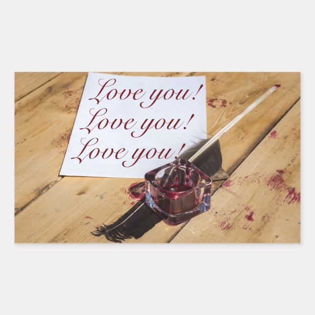 Inkstand, quill and paper customisable rectangular sticker (Front)