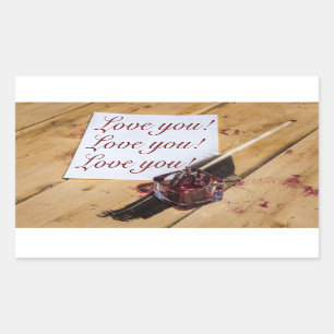 Inkstand, quill and paper customisable rectangular sticker