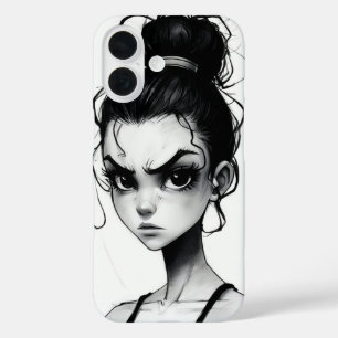 Inkstorm Fury – Angry Girl Sketch Art iPhone 16 Case