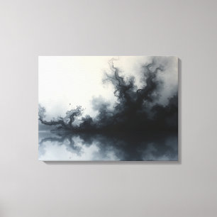 Inkstorm – Monochrome Abstract Fluid Art 24"x18" Canvas Print
