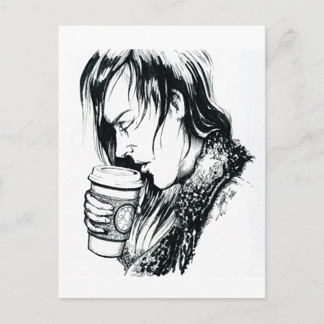 Inktober 2018 Day 1- A Cup of Coffee Postcard (Front)