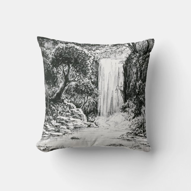 Inktober 2018 Day 21 - Waterfall in the Woods Cushion (Front)