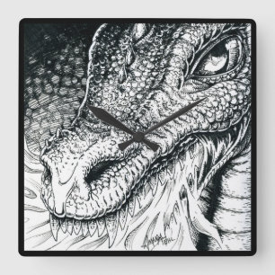 Inktober 2018 Day 3 - Dragon Roast Square Wall Clock