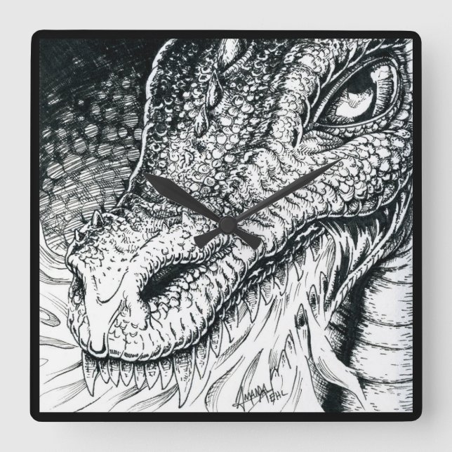 Inktober 2018 Day 3 - Dragon Roast Square Wall Clock (Front)