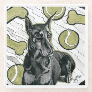 Inktober 2018 Day 6 - Pretty Doberman Dreams Glass Coaster