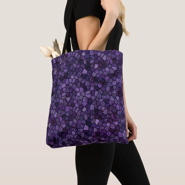 Inkwell Blue Cobbled Patchwork Terrazo Pattern Tote Bag (Close Up)