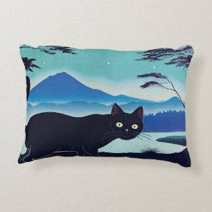 Inky black cat and autumnal cat Accent Pillow