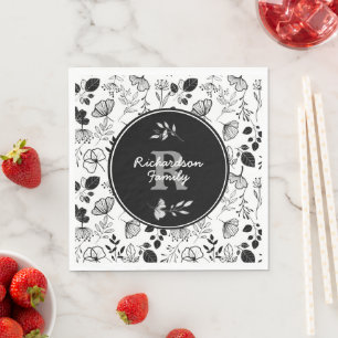 Inky black florals custom napkin