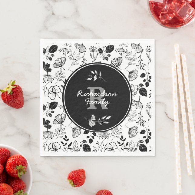Inky black florals custom napkin (Insitu)