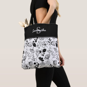 Inky black florals custom tote bag