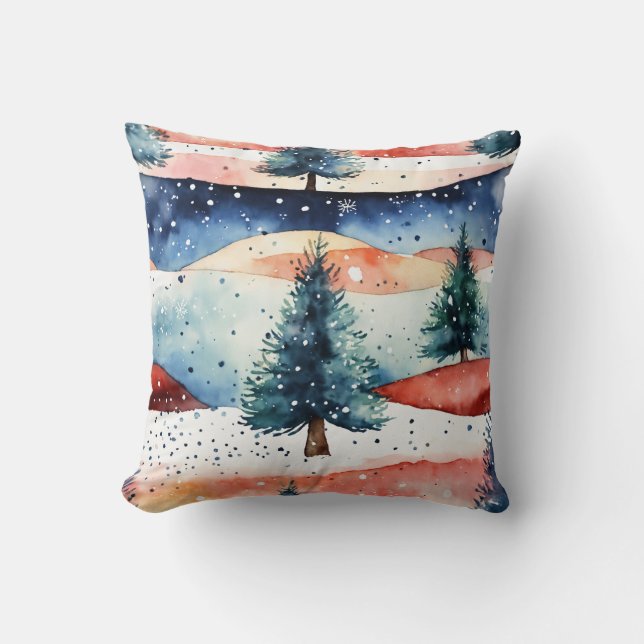  "Inky Christmas Tree Winter Scene -  Cushion (Front)