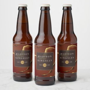 Inky Earthtone Red Abstract Amazing Fab Wedding Beer Bottle Label