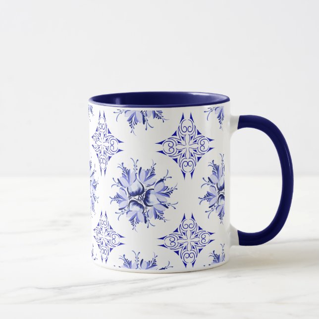 Inky Floral Coffee Mug | Indigo and White (Right)