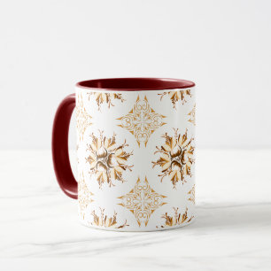 Inky Floral Coffee Mug Orange Brown and White
