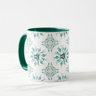 Inky Floral Coffee Mug | Teal and Green and White