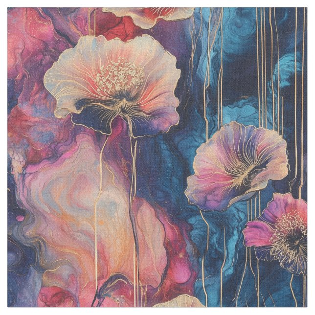 Inky Floral Cosmos Fabric (Close Up)
