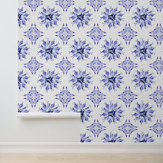 Inky Floral Wallpaper | Blue and White