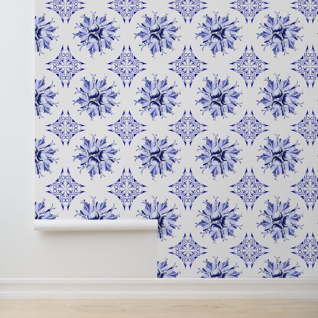 Inky Floral Wallpaper | Blue and White (Application)
