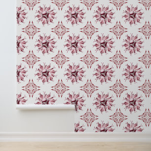 Inky Floral Wallpaper   Burgundy and White